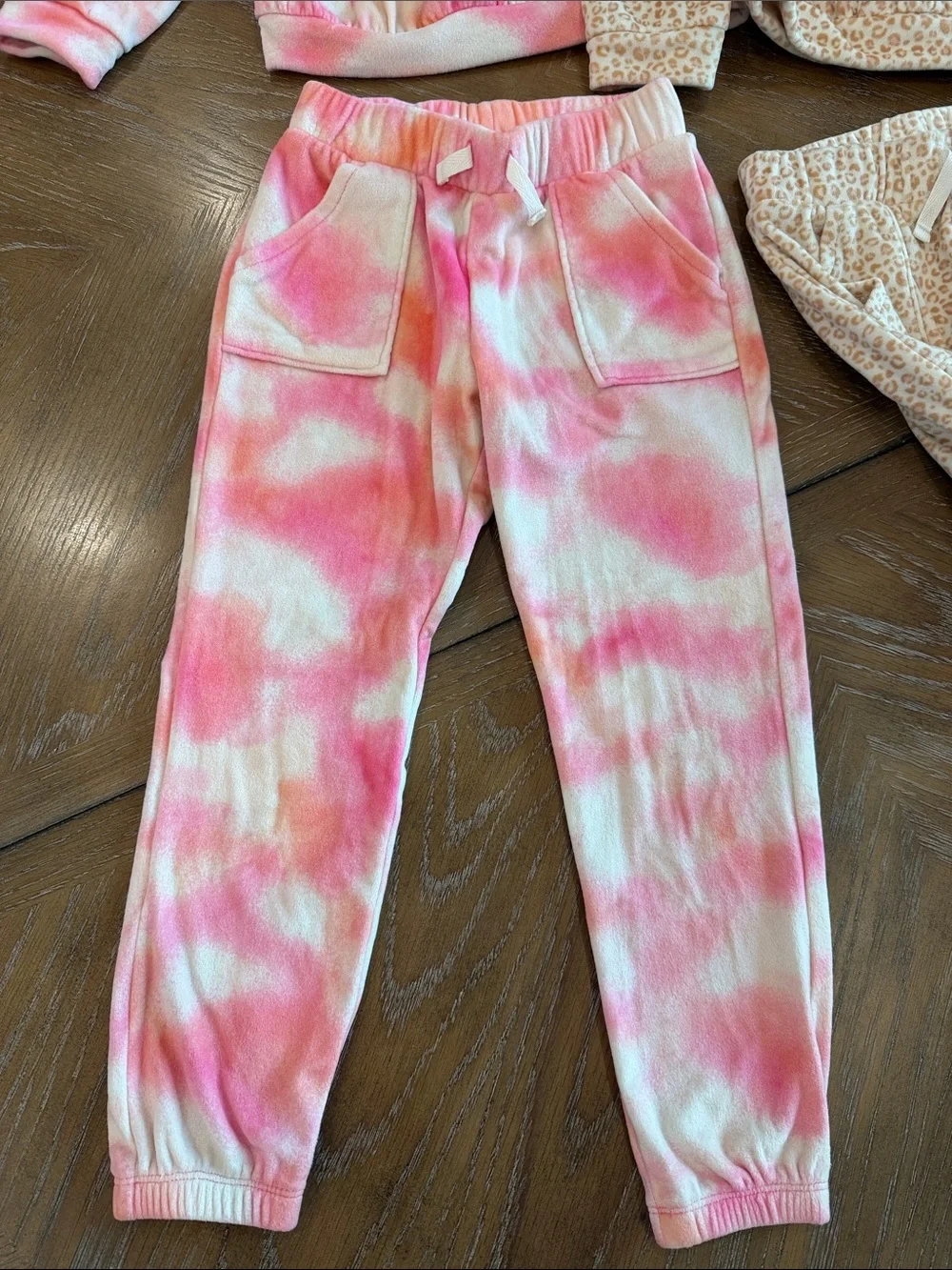 Cat & Jack Pink Tie-Dye and Cream Leopard Ruffle Pajama Set Duo